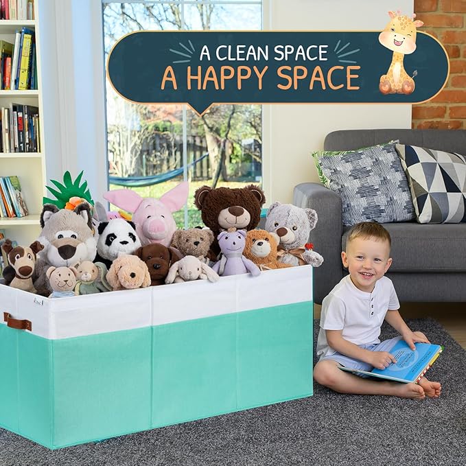 Extra Large Toy Storage Organizer with Lid - Sturdy, Collapsible Toy Chest Storage Box Design - Toys Bin with Dividers for Kids, Nursery, Bedroom, Playroom 37"x16"x14"