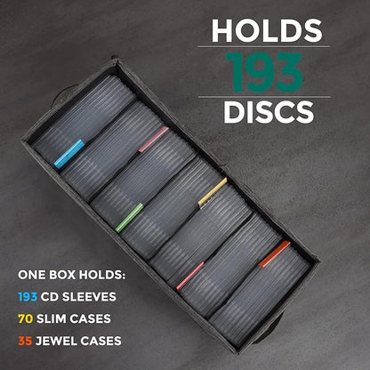 CD Storage Box with Lid Pack of 3, Practical CD Case Holder Organizer with Index Labels, 14.6 x 5.7 x 6.1 Inches CD Storage Case to Store up to 105 CDs Jewel Cases, and 579 Discs- Grey