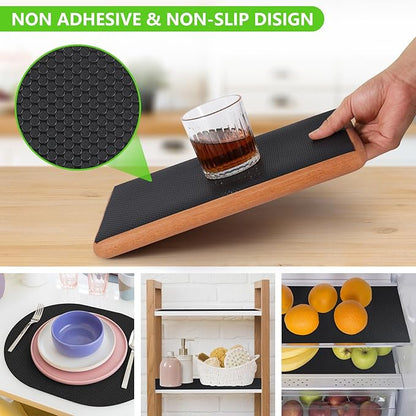 Black Shelf Liners for Kitchen Cabinets Non Adhesive Drawer Liner for Bathroom Waterproof Refrigerator Liners for Shelves Fridge Plastic Mats Cabinet Cupboard Liner 17.5 x 236.2 Inches x 2 Rolls