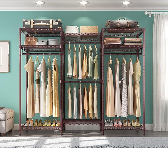 VIPEK V5i Garment Rack Heavy Duty Clothes Rack, Portable Closet Wardrobe Bedroom Armoires Freestanding Clothing Rack with 8 Adjustable Shelves & 4 Hang Rods, 68.9" L x 15.7" W x 76.4" H, Bronze