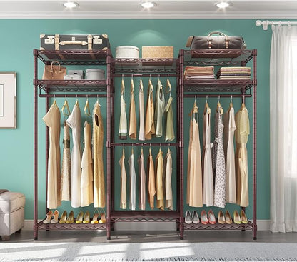 VIPEK V5i Garment Rack Heavy Duty Clothes Rack, Portable Closet Wardrobe Bedroom Armoires Freestanding Clothing Rack with 8 Adjustable Shelves & 4 Hang Rods, 68.9" L x 15.7" W x 76.4" H, Bronze
