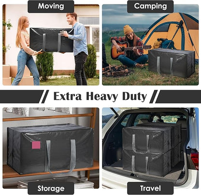 6 Pack Extra Heavy Duty Large Moving Bags with Reinforced Zipper & Wide Handles, Waterproof Storage Bins for Clothes, College Dorm, Travel, and Home Organization, Gray
