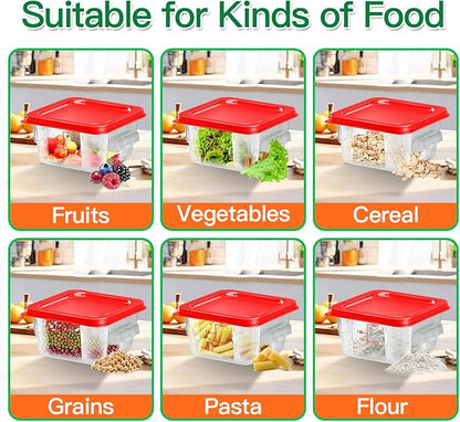 FeyBuosk 6 pcs 2qt Food Storage Containers with Lid, Square Clear Commercial Food Storage Containers with Handle and Scale for Food Storage in Home Kitchen & Dining (Red)
