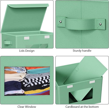 Univivi Collapsible Stackable Storage Bins with Lids [4-Pack] Foldable Fabric Closet Organizer Basket, Closet Organizers and Storage Cube Storage Bin for Home, Office, Bedroom (Green)