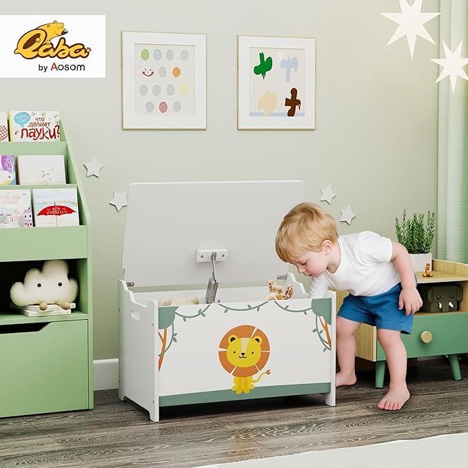 Qaba Toy Box with Lid, Toy Chest with Safety Hinges for Kids Boys Girls, Storage Organizer for Living Room, Playroom, Nursery, Bedroom, 24" L x 15" W x 15" H, Green