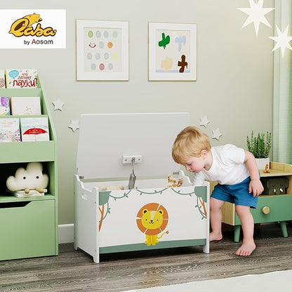 Qaba Toy Box with Lid, Toy Chest with Safety Hinges for Kids Boys Girls, Storage Organizer for Living Room, Playroom, Nursery, Bedroom, 24" L x 15" W x 15" H, Green