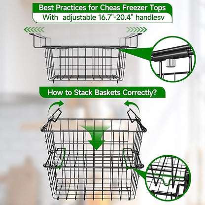 Freezer Baskets for Chest Freezer, Freezer Organizer Bins, 2 Pack Stackable Deep Chest Freezer Organizer & 1 Pack Adjustable Hanging Chest Freezer Organizer for 5-7 Cu.FT Deep Freezer Sort Frozen Food