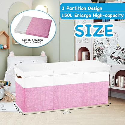 Large Toy Box Chest,Toy Storage Organizer,Storage Bins with Lids,Stuffed Animal Storage,Toy Bins for Kids,Toddlers,Baby,Girls,Nursery,Living room,playroom(Pink)