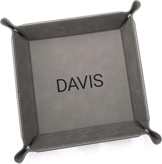 Lifetime Creations Personalized Valet Tray (Gray) - Custom Engraved Vegan Leather Snap Catchall, Gifts for Groomsmen