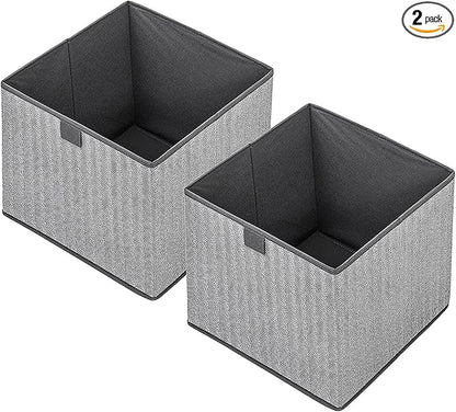 Storage Baskets, 11.8-Inch Woven Fabric Bins, Storage Cubes with Reinforced Handles, Organizer Bins for Closet Shelves, Foldable, for Toys, Clothes, Natural Beige (2PCS/Grey-11.8*11.8*11.8inch)