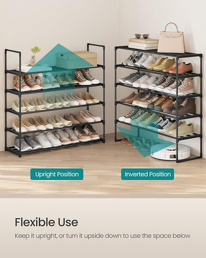 SONGMICS Shoe Rack, 5-Tier Shoe Organizer, Metal Storage Shelf, Upright or Upside Down, for 20-25 Pairs, Stackable, for Entryway, 11.8 x 36.2 x 35.4 Inches, Black ULSA305BH01