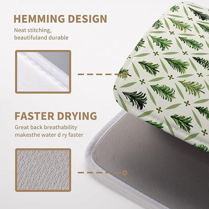 Wnoesat Christmas Dish Drying Mat for Kitchen Counter 18x24 Inch Sage Green Xmas Tree Drying Pad Winter Holiday Dish Draining Mat Microfiber Absorbent Dish Drainer Rack Mat for Coffee Bar