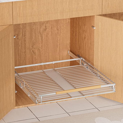 SANNO Pull Out Cabinet Organizer, Pantry Drawer Slide Out Basket Expandable Sliding Shelf Under Sink Shelf, Steel Metal cabinet drawers slide out, Chrome Finish, 23.1 to 39.9" W