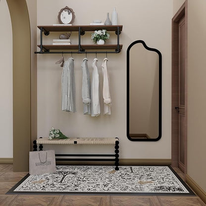 Clothes Rack 48in, Wall Mounted Garment Rack with Real Wood Shelf, Heavy Duty Hanging Clothes Rack, Multi-Purpose Hanging Rod, Space-Saving Closet Storage (2T48IN)
