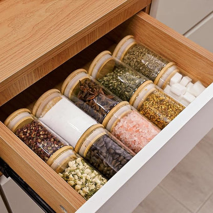 6oz Glass Food Storage Jars, Glass Jars with Bamboo Lids, Kitchen Storage Jars, Set of 12, Canisters with Airtight Lids for Spice, Coffee, Cookie, Pantry Organizers