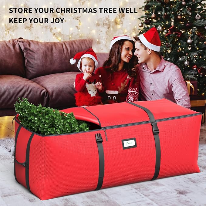 7.5Ft Christmas Tree Storage Bag, Fit up to Artificial Xmas Trees, with Double Zipper & Buckle Straps, Handles for Easy Carry, 600D Oxford Fabric Waterproof and Dustproof. (Red)
