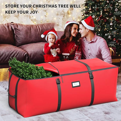 7.5Ft Christmas Tree Storage Bag, Fit up to Artificial Xmas Trees, with Double Zipper & Buckle Straps, Handles for Easy Carry, 600D Oxford Fabric Waterproof and Dustproof. (Red)