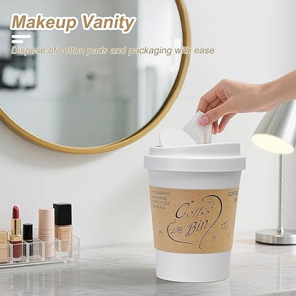 Soddeph Plastic Mini Trash Can with Swing-Top Lid, 0.9 Gallon Desktop Waste Bin for Coffee Table, Office, Small Countertop Wastebasket for Counter, Vanit (White, Small)