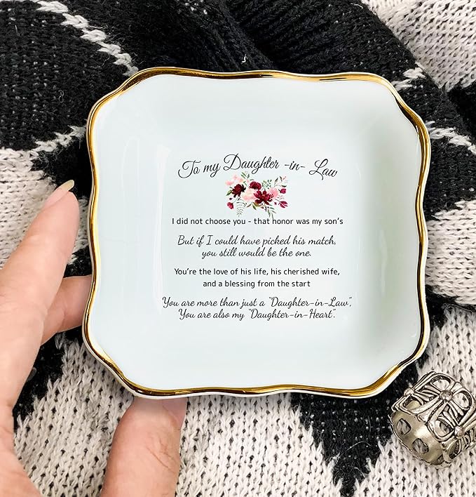 HatafaFurni To My Daughter Ring Dish Gift, Ring Dish For Bride From Mother in law, Women Jewelry Dish, Daughter Birthday Gift, Daughter In Law Gifts, Son Trinket Tray for Men (Custom Daughter in law)