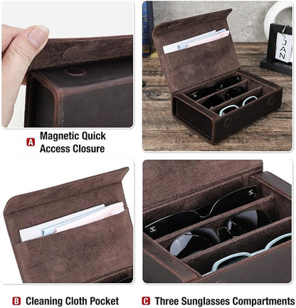 CataPurus Sunglasses Organizer Case for Man & Woman, Top Grain Leather & Handmade, Portable Travel Eyeglasses Storage Holder
