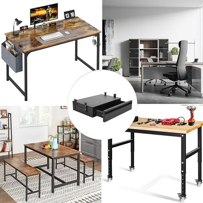 Under Desk Drawer For Desk 18 in,Adjustable Height, Pull out Storage Organizer with Slide Extension Mounted Under Flat Wooden Table or Workbench, Carbon Steel Hidden Desk Drawer