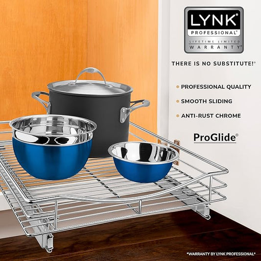 LYNK PROFESSIONAL® Pull Out Cabinet Organizer, 17" x 18" Slide Out Drawers for Kitchen Cabinets - Sliding Pull-Out Pantry Shelves – Home Shelf Organizers - Lifetime Ltd. Warranty, Chrome