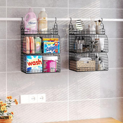 HapiRm Hanging Closet Organizer Storage - 3 Tier Metal Stackable Hanging Closet Shelves with Dividers and S Hooks, Foldable Clothes Shelves for Clothes, Pants, Shoes, Coat, Hats Clutches Accessories