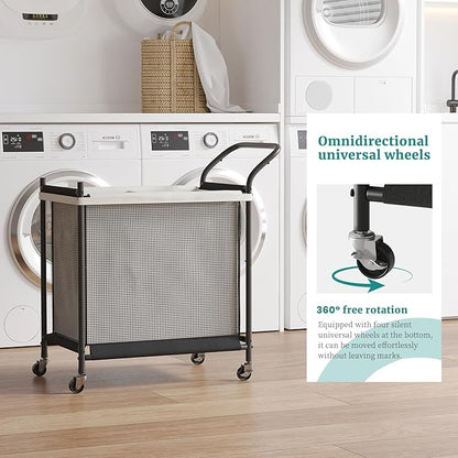 Laundry Hamper with Wheels - 2 Section Laundry Basket 120L, Removable Washable Bags, Height-Fitted Rolling Laundry Cart for Laundry Room & Bedroom