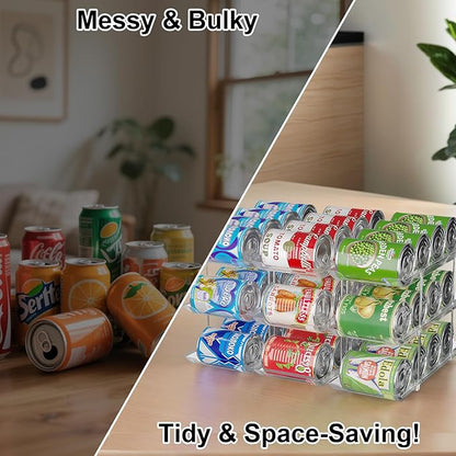 cjc Can Organizer for Pantry, 3 Sets 3 Tiers Can Organizer for Fridge, Clear Automatic Rolling Soda Pantry Organizers for 36 Cans, Stackable Storage Rack for Kitchen Cabinet