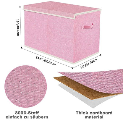 VERONLY Large Collapsible Toy Storage Box with Lid & Handles - Kids Organizer Chest for Toys, Clothes, Blankets (Pink, Nursery, Playroom, Bedroom)-24.5''×13''×16''
