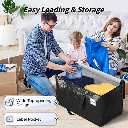 8 Pack Extra Large Heavy Duty Moving Bags, Black Storage Bins with Lids, Reinforced Handles & Heavy-Duty Zippers Moving Boxes Storage Bags Totes for Clothes Packing, Dorms, College Supplies, Black
