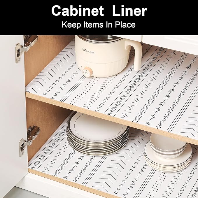 Cooyes Shelf Liners for Kitchen Cabinets Refrigerator Liners Waterproof & Oil-Proof Kitchen Cupboard Liner Drawer Mats EVA Material Non Adhesive Fridge Liner for Shelves