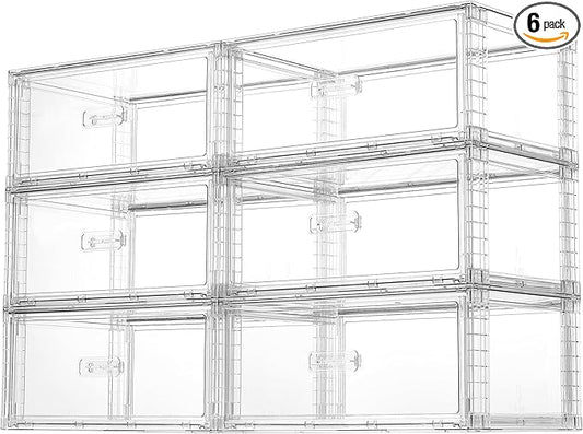 Vtopmart 6 Pack Large Clear Stackable Storage Drawers 27QT, Easily Assemble Plastic Closet Storage Bins, Dust-Proof UnderBed Organizer for Clothing, Sweater Organization