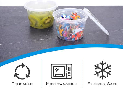 EDI [16 OZ, 25 Sets] Plastic Deli Food Storage Containers with Airtight Lids | Microwave-, Freezer-, Dishwasher-Safe | BPA Free | Heavy-Duty | Meal Prep | Leakproof | Recyclable