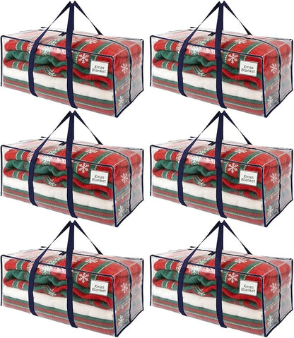 VENO 6 Pack Moving Bags, Christmas Storage Containers, Storage Bins with Lids, Reinforced Wraparound Handles, Packing Bags for Clothes, Bedding, Comforters (Clear, 6 Pack)