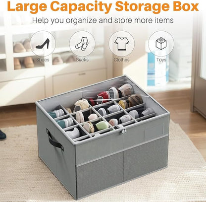 MIFXIN Shoes Storage Box Large Shoe Boot Organizer for Closet Fit 16 Pairs Shoes Space Saving Storage Bin Container with Clear Cover & Reinforced Handles (Grey)