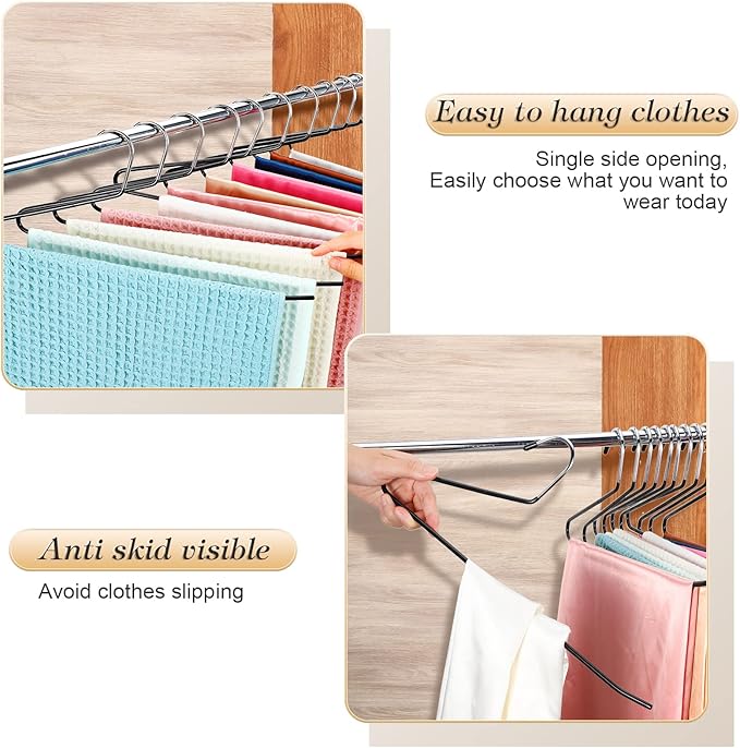 Treela 60 Pack Open Ended Pants Hangers, Metal Non Slip Trouser Hangers, Anti Rust Chrome Rubber Coating Slack Jeans, Heavy Duty Space Saving for Trousers Slacks Skirts