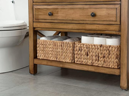 StorageWorks Wicker Storage Baskets for Shelves, Water Hyacinth Storage Baskets for Organizing, Wicker Basket for Bathroom Set of 3 (1PC Large, 2PCS Medium)