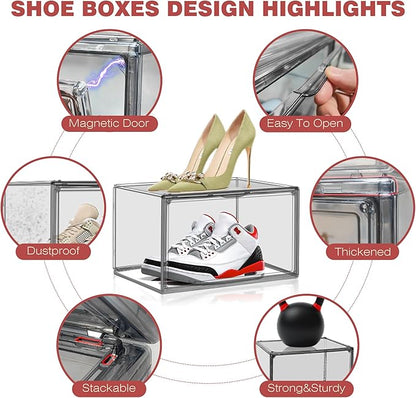 EDS FAM Large Shoe Organizer for Closet Clear Storage Box Sturdy Plastic Stackable Shoe Rack Sneaker Display Case with Magnetic Lids, 1 Pack Size 13