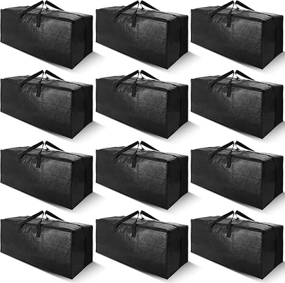 Cosy Family 12 Pack Heavy Duty Moving Bags with Backpack Straps - Strong Handles & Zippers, Storage Totes For Space Saving, Fold Flat, Alternative to Moving Box (X-Large-Set of 12, Black)