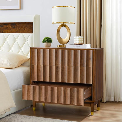 Bifins Fluted 3 Drawer Dresser, 31.5" Wide Modern Storage Chest of Drawers, Wood Drawer Organizer for Bedroom, Living Room, Hallway