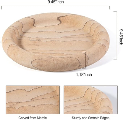 Erongoo Real Natural Marble Tray, Marble Round Decorative Vanity Tray for Bathroom Countertop, Kitchen Counter, or Catchall, Coffee Table Tray for Jewelry (Vein Sandstone)