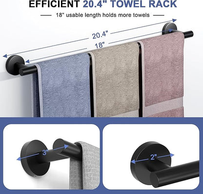 Matte Black Towel Bar, 18 Inch Towel Racks for Bathroom Wall Mounted, SUS304 Stainless Steel Bathroom Towel Holder, Total Length 20.4 Inch Towel Bars
