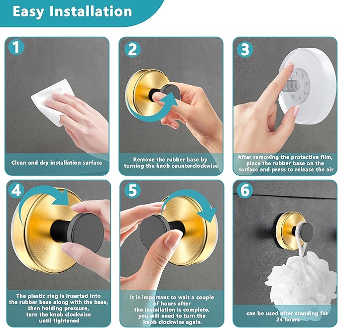 Epritliber Suction Cup Hooks for Shower,Wreath Hanger for Front Door,Removable No Drill Towel Loofah Hooks,Upgraded 15 lbs Strong Suction for Bathroom,Wall,Glass,Stainless Waterproof-Black Gold 4 Pcs