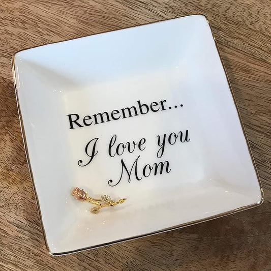 Simply Charmed Love You Mom Jewelry Dish - Elegant Trinket Tray for Rings & Small Keepsakes - Gifts for Mom from Daughter or Son - Gift for Valentine's Day, Mother's Day or Birthday