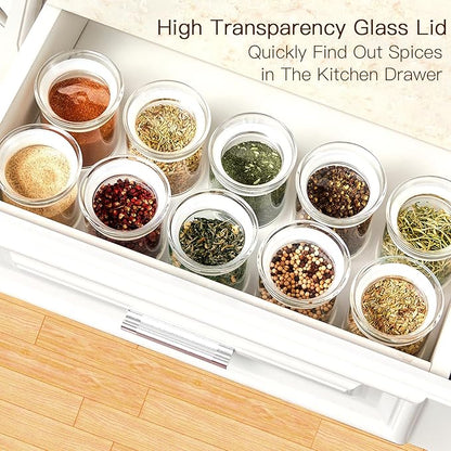 ZENS 10oz Glass Jars with Airtight Lid, 4 Pack Glass Kitchen Canisters Set for Spice, Loose Tea, Small Clear Glass Storage Jars with Labels for Herbs, Sugar