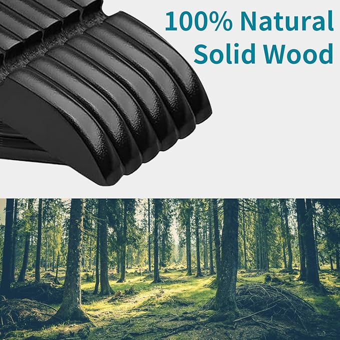 ABHENG 20 Pack Wooden Coat Hangers, 360° Swivel Hook, Suit Hangers with Anti-Slip Notches, Clothes Hangers for Jackets, Shirts, Dress, Black UAWY0520B