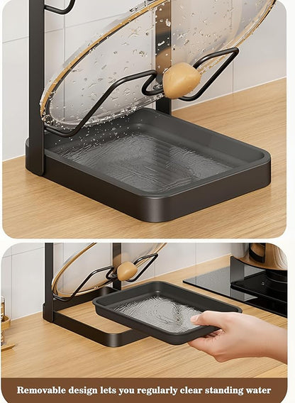amader Pot Lid Holder & Spoon Rest, 2026 Upgraded Multifunctional Kitchen Organizer Rack with Removable Drip Tray, Space-Saving Countertop Stove Top Storage for Pots Pans (Gray-01)