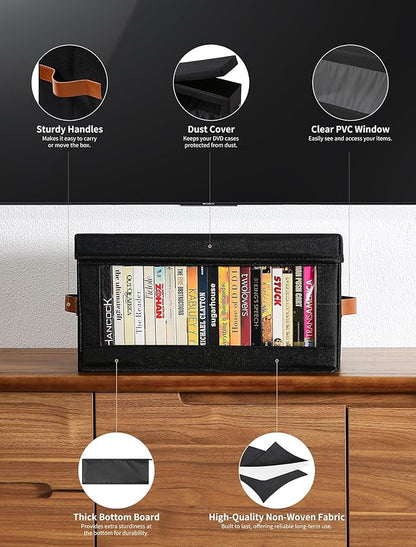 6 Packs DVD Storage Box with Visible Window, Dustproof DVD Case Holder Organizer with Lid and Handles