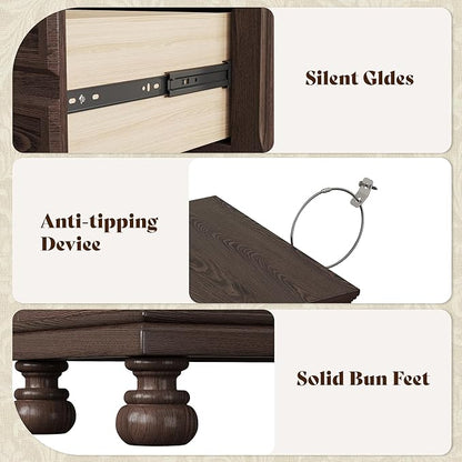 AMERLIFE Fully Assembled Nightstand, Solid Wood End Table with 2 Storage Drawers, 26" Extra Large Traditional Bedside Cabinet for Bedroom, Dark Brown